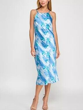 PEAR CULTURE Watercolor Midi Slip-Dress